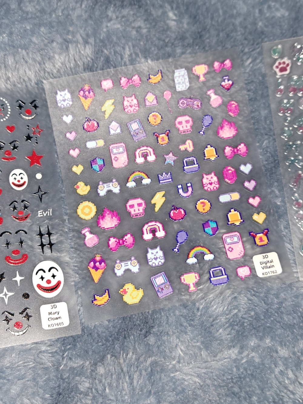 Holographic Pixel Kawaii Sticker Sheet - Pink & Purple